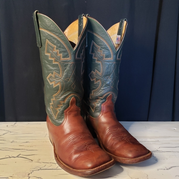 Anderson Bean Cowboy Boots in Brown and Green - Men's size 8.5 D - Picture 4 of 17